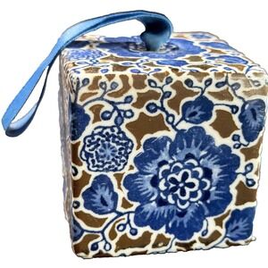 Takahashi San Francisco Ceramic 2.5" Blue Floral Cube Hanging Pomander - Japan